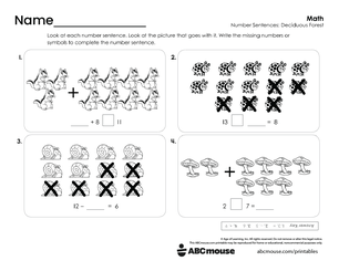 Free printable 1st grade addition and subtraction pdf worksheet for kids from ABCmouse.com.