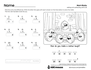 Free printable 1st grade addition and subtraction pdf worksheet for kids from ABCmouse.com.