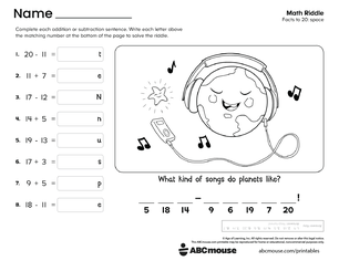 Free printable 1st grade addition and subtraction pdf worksheet for kids from ABCmouse.com.