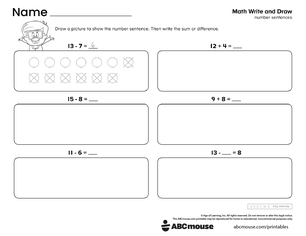 Free printable 1st grade addition and subtraction pdf worksheet for kids from ABCmouse.com.