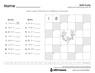 Free printable 1st grade addition and subtraction pdf worksheet for kids from ABCmouse.com.