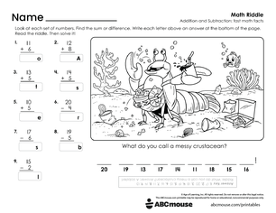 Free printable 1st grade addition and subtraction pdf worksheet for kids from ABCmouse.com.