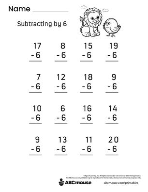 Free printable 1st grade Subtraction pdf worksheet for kids from ABCmouse.com.