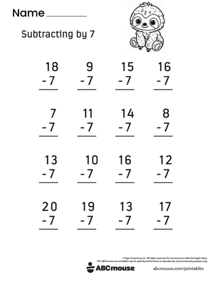 Free printable 1st grade Subtraction pdf worksheet for kids from ABCmouse.com.