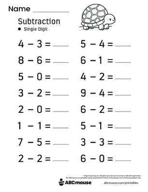 Free printable 1st grade Subtraction pdf worksheet for kids from ABCmouse.com.