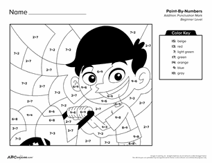 Free printable color by number addition worksheet for first graders from ABCmouse.com.