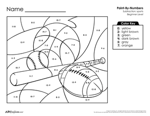 Free printable color by number subtraction worksheet for first grade from ABCmouse.com.