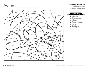 Free printable color by number subtraction worksheet for first grade from ABCmouse.com.