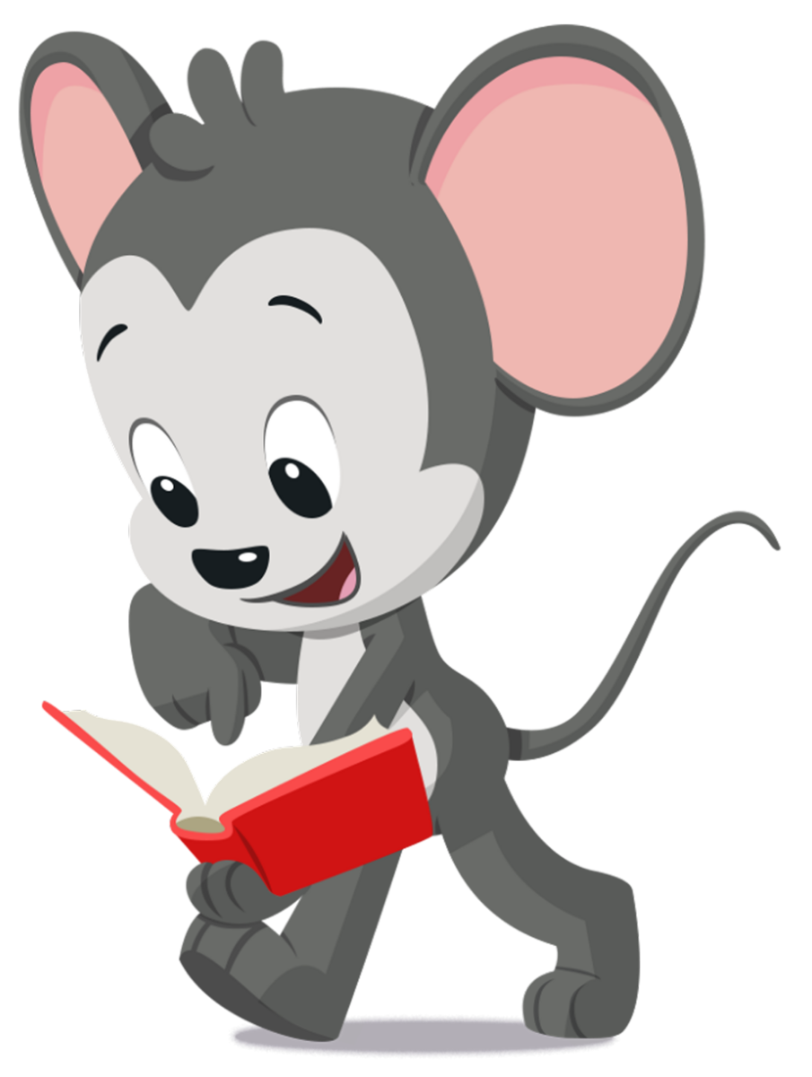 Cartoon ABC Mouse character reading a red book while walking