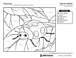 Free printable Addition & Subtraction ladybug Color-by-Number Worksheets for Kindergarten