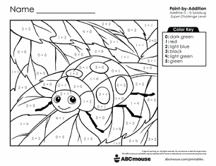 Free printable Addition & Subtraction ladybug Color-by-Number Worksheets for Kindergarten