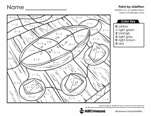 Free printable Addition & Subtraction Watermelon Color-by-Number Worksheets for Kindergarten
