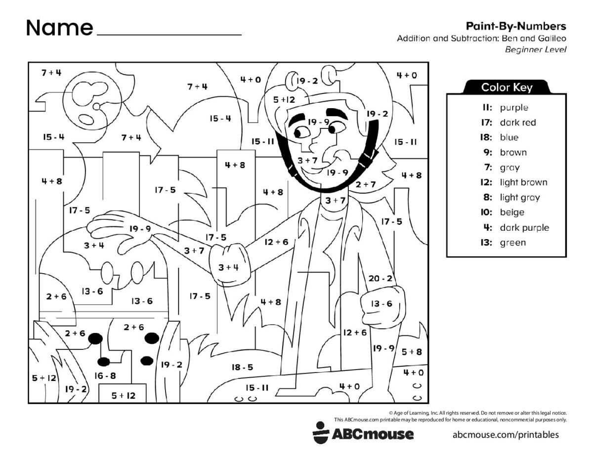 Addition and subtraction color by number math activity Coloring Page ...