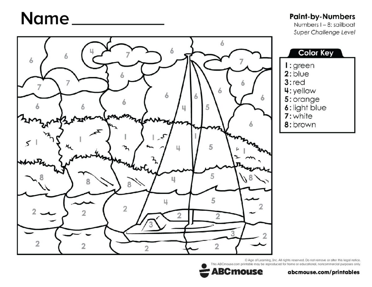 Color by Number Coloring Page with a Clear Number and Color Key | ABCmouse