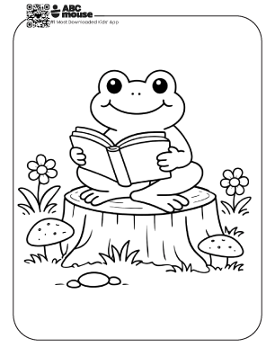 Free printable frog reading coloring page for kids from ABCmouse.com.