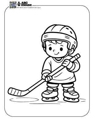 Free printable cute cartoon boy hockey player coloring page for kids from ABCmouse.com.
