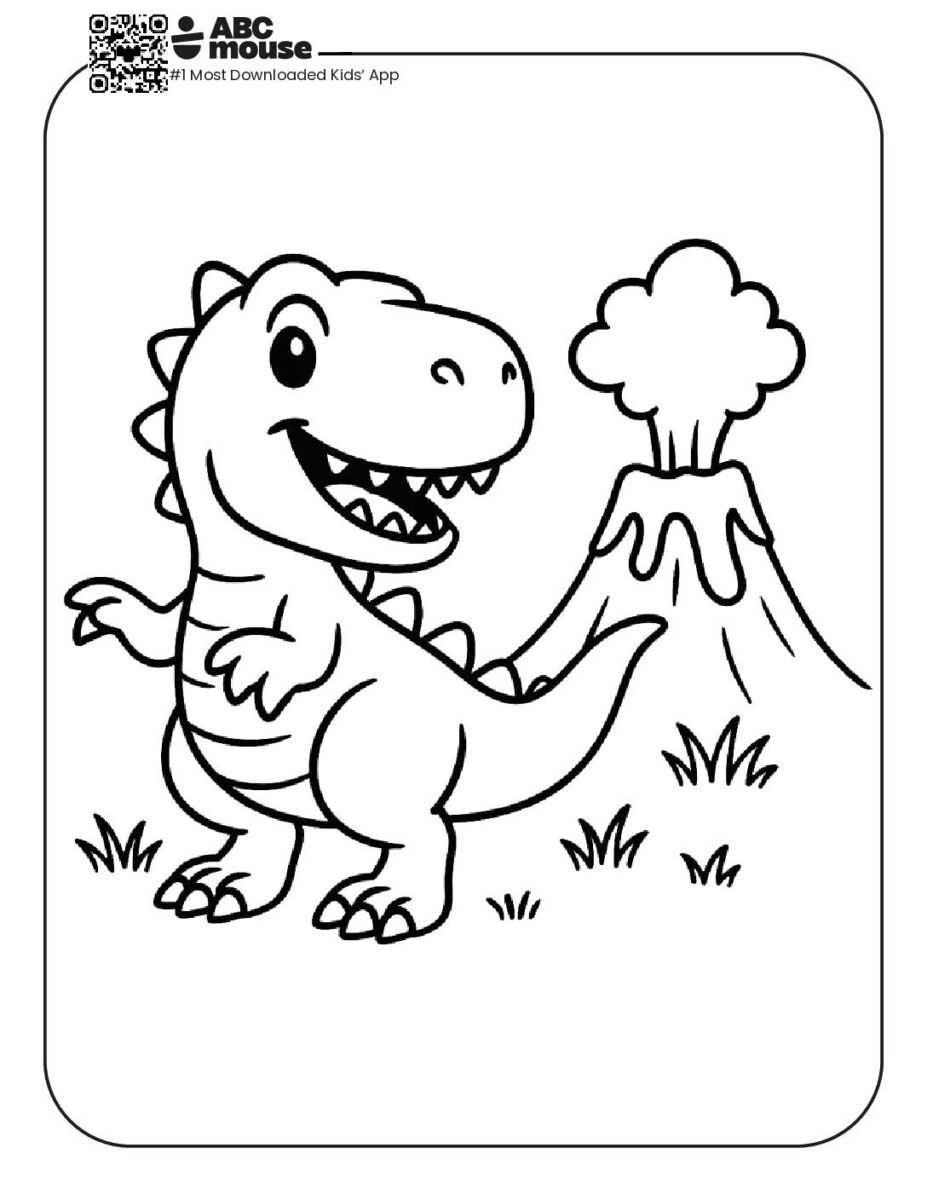 Dinosaur and volcano drawing Coloring Page | ABCmouse