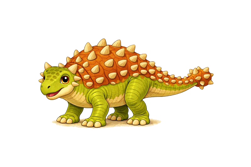 Colorful ankylosaurus cartoon dinosaur with spikes on it's back.