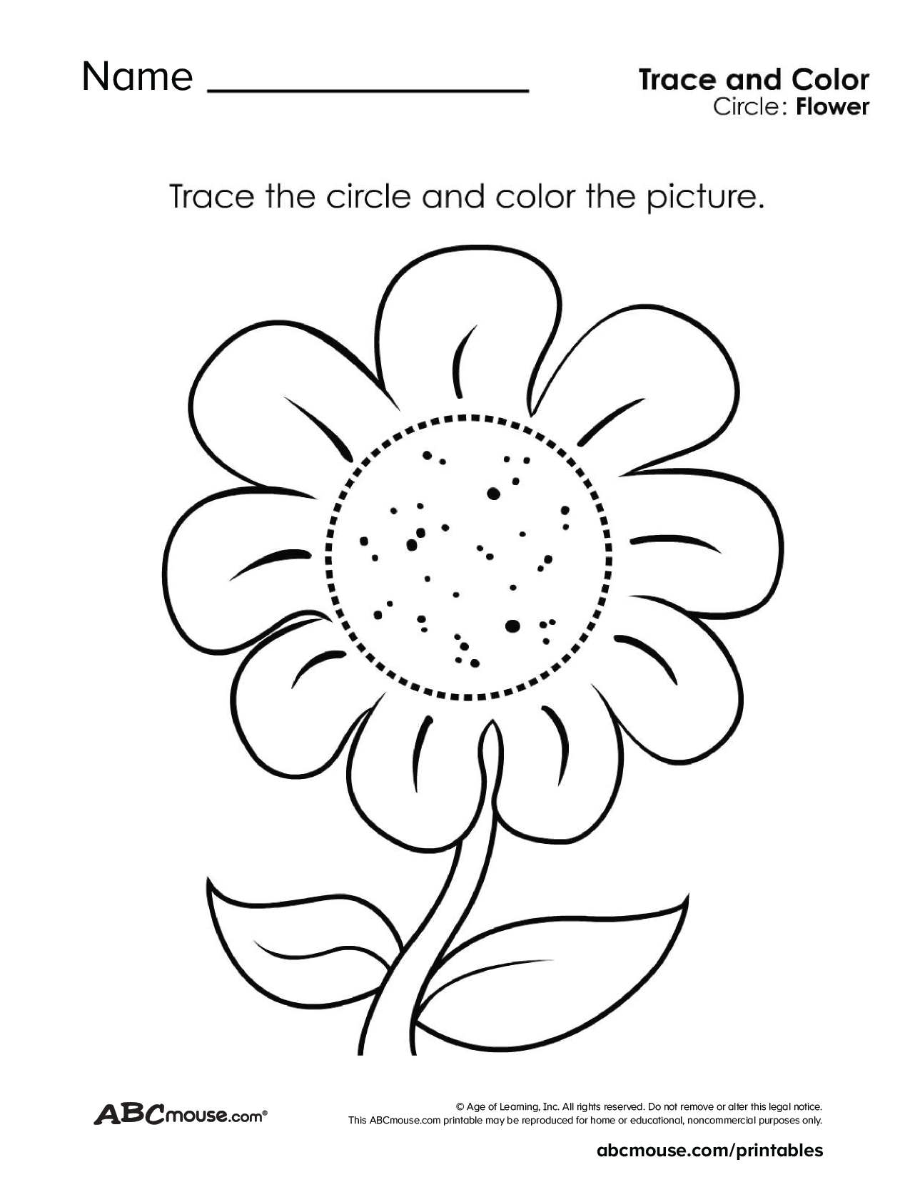 Free printable circle tracing flower coloring worksheets for kids from ABCmouse.com.