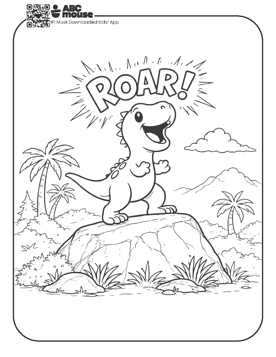 Free printable dinosaur roaring coloring page for kids from ABCmouse.com.