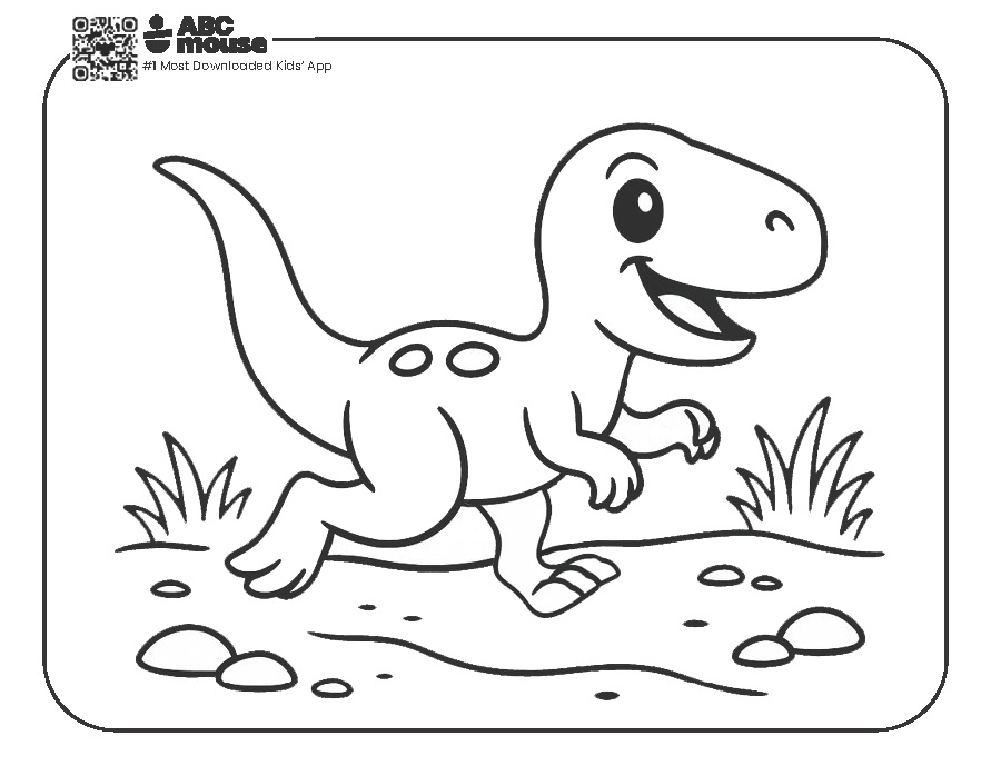 Free printable running dinosaur coloring page for kids from ABCmouse.com.
