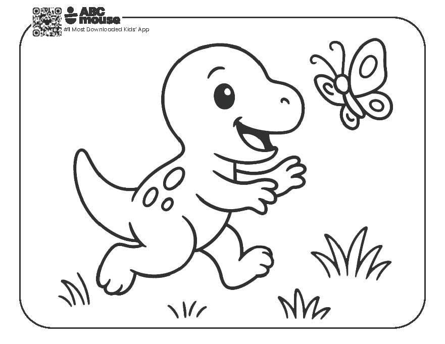 Free printable running dinosaur coloring page for kids from ABCmouse.com.
