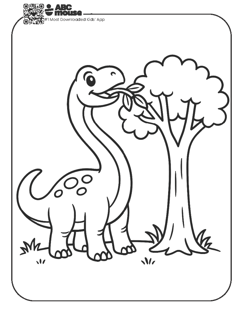 Free printable dinosaur eating leaves coloring page for kids from ABCmouse.com.