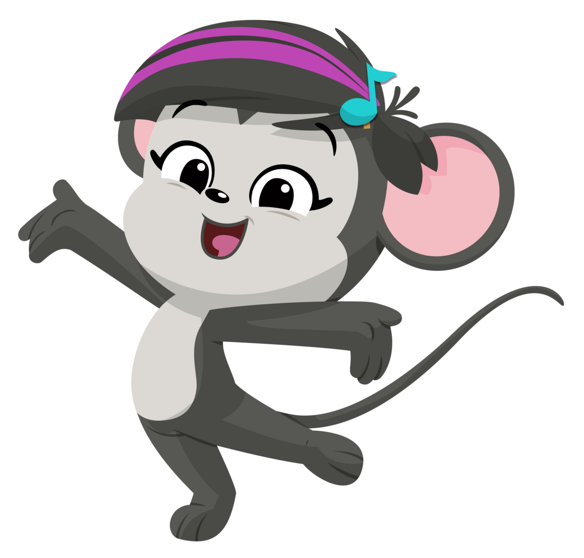 Cheerful cartoon Do-Re-Mi mouse character dancing with a headband and musical note