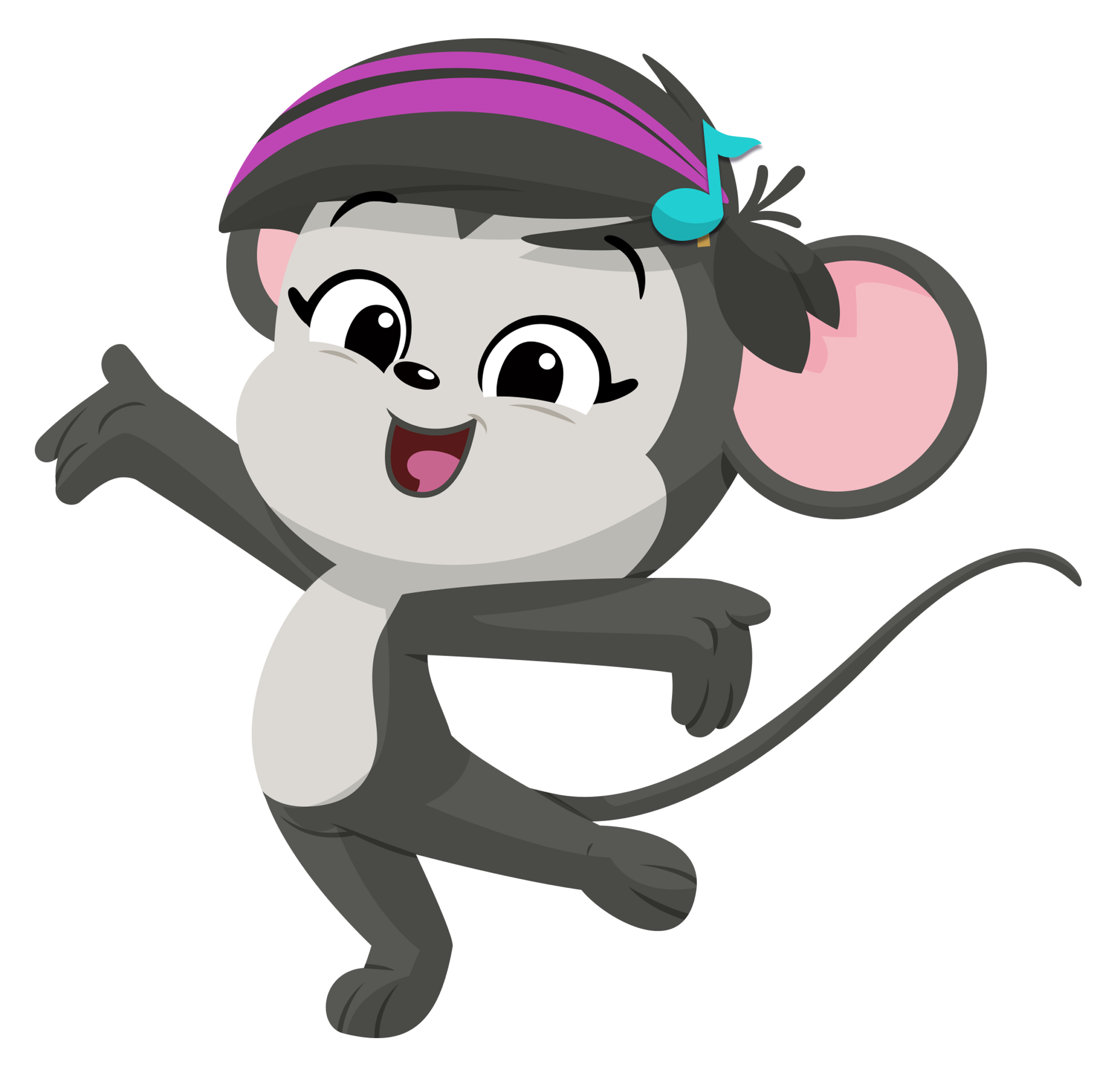 Cheerful cartoon Do-Re-Mi mouse character dancing with a headband and musical note