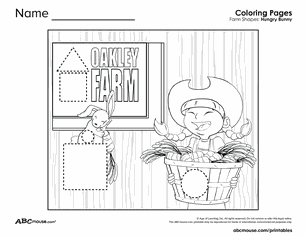 Free printable shapes on the farm tracing coloring worksheet for kids from ABCmouse.com.