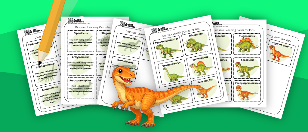 Free printable dinosaur flashcards for kids from ABCmouse.com.
