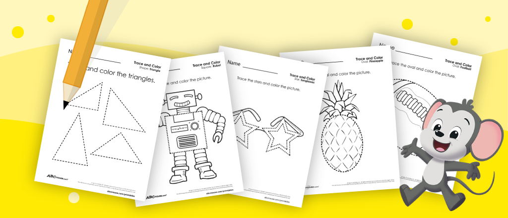 Free printable shape tracing worksheets for kids from ABCmouse.com.