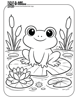 Free printable cute frog on a lake coloring page for kids from ABCmouse.com.