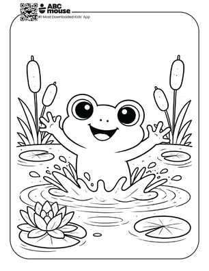 Free printable frog jumping out of a pond coloring page for kids from ABCmouse.com.