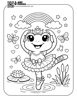 Free printable frog ballerina coloring page for kids from ABCmouse.com.