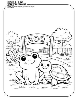 Free printable frog and turtle at the zoo coloring page for kids from ABCmouse.com.