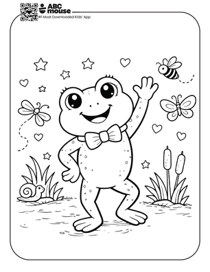 Free printable frog waving hi coloring page for kids from ABCmouse.com.