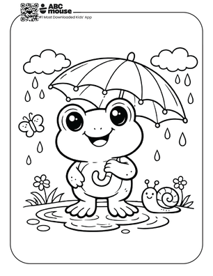 Free printable frog holding an umbrella coloring page for kids from ABCmouse.com.