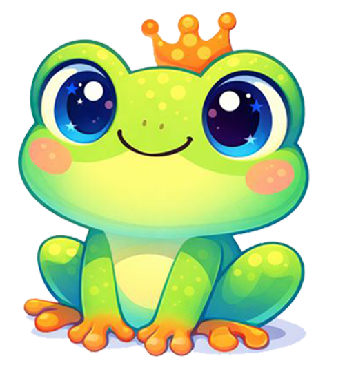 Cute colorful cartoon frog wearing a crown.
