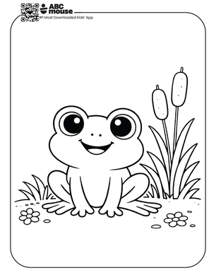 Free printable frog next to cattails coloring page for kids from ABCmouse.com.