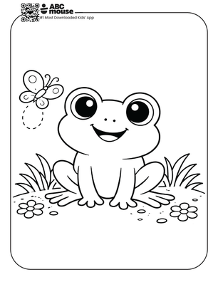 Free printable frog by a butterfly coloring page for kids from ABCmouse.com.