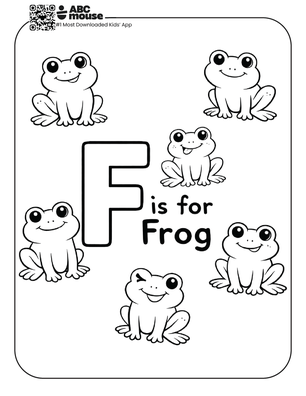 Free printable educational f is for frog coloring page for kids from ABCmouse.com.