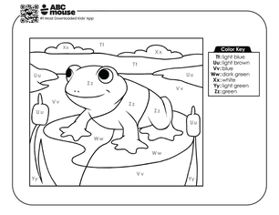 Free printable educational frog color by letters coloring page for kids from ABCmouse.com.