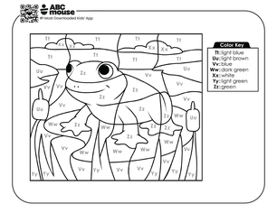 Free printable educational frog color by letters coloring page for kids from ABCmouse.com.