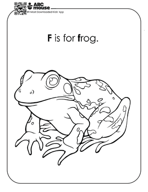 Free printable realistic f is for frog coloring page for kids from ABCmouse.com.