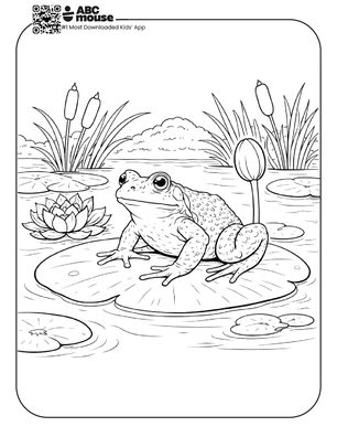 Free printable realistic frog on a lily pad coloring page for kids from ABCmouse.com.