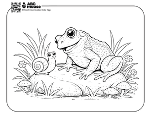 Free printable realistic frog and snail coloring page for kids from ABCmouse.com.