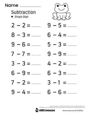 Free printable 1st grade Subtraction pdf worksheet for kids from ABCmouse.com.