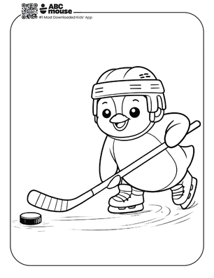 Free printable penguin hockey coloring page for kids from ABCmouse.com.