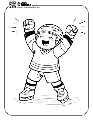 Free printable hockey player rejoicing coloring page for kids from ABCmouse.com.